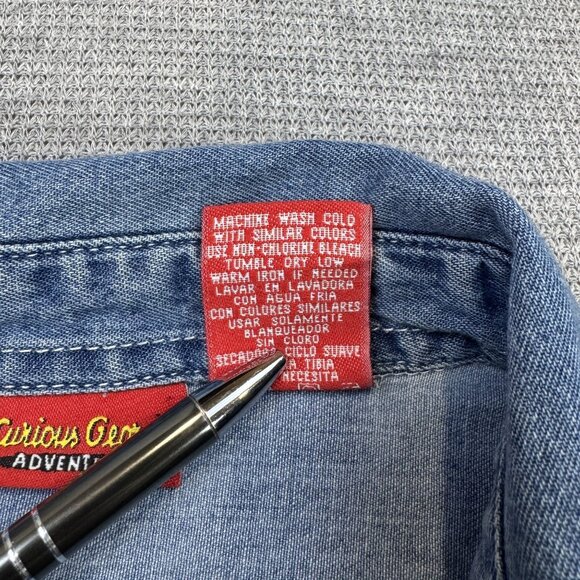 Curious George Womens Embroidered Denim Button-Up Shirt 22W Cotton Short Sleeve - Picture 14 of 14